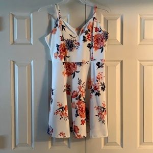 white floral mini dress